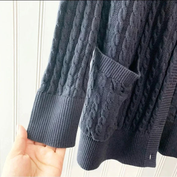 Lacoste Women's Size 10 Blue Front Pockets Long Sleeve Cable Knit Cardigan - Picture 3 of 4